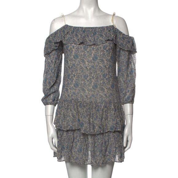 Rebecca Minkoff Dress Women Size Medium Mini Blue Floral Dexter Cold Shoulder Ru - Picture 1 of 4